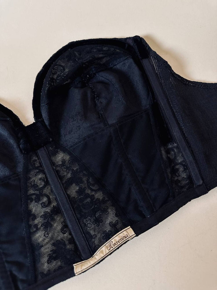 Bustier in raso di seta e pizzo nero “Ponsesina”