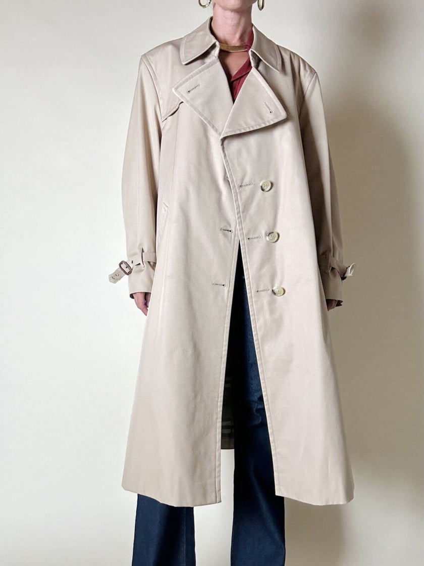 Trench in gabardine color cammello con fodera check “Mandria”