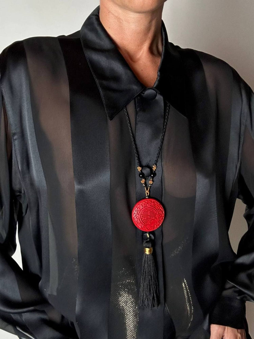 Camicia vintage Marina Rinaldi in chiffon di seta dèvorè a righe verticali
