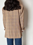 Blazer vintage oversize in fresco di lana principe di Galles beige e marrone con pochette in seta Vincam