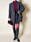 Minigonna Yves Saint Laurent in lana grigio antracite con piping a righe bordeaux e blu