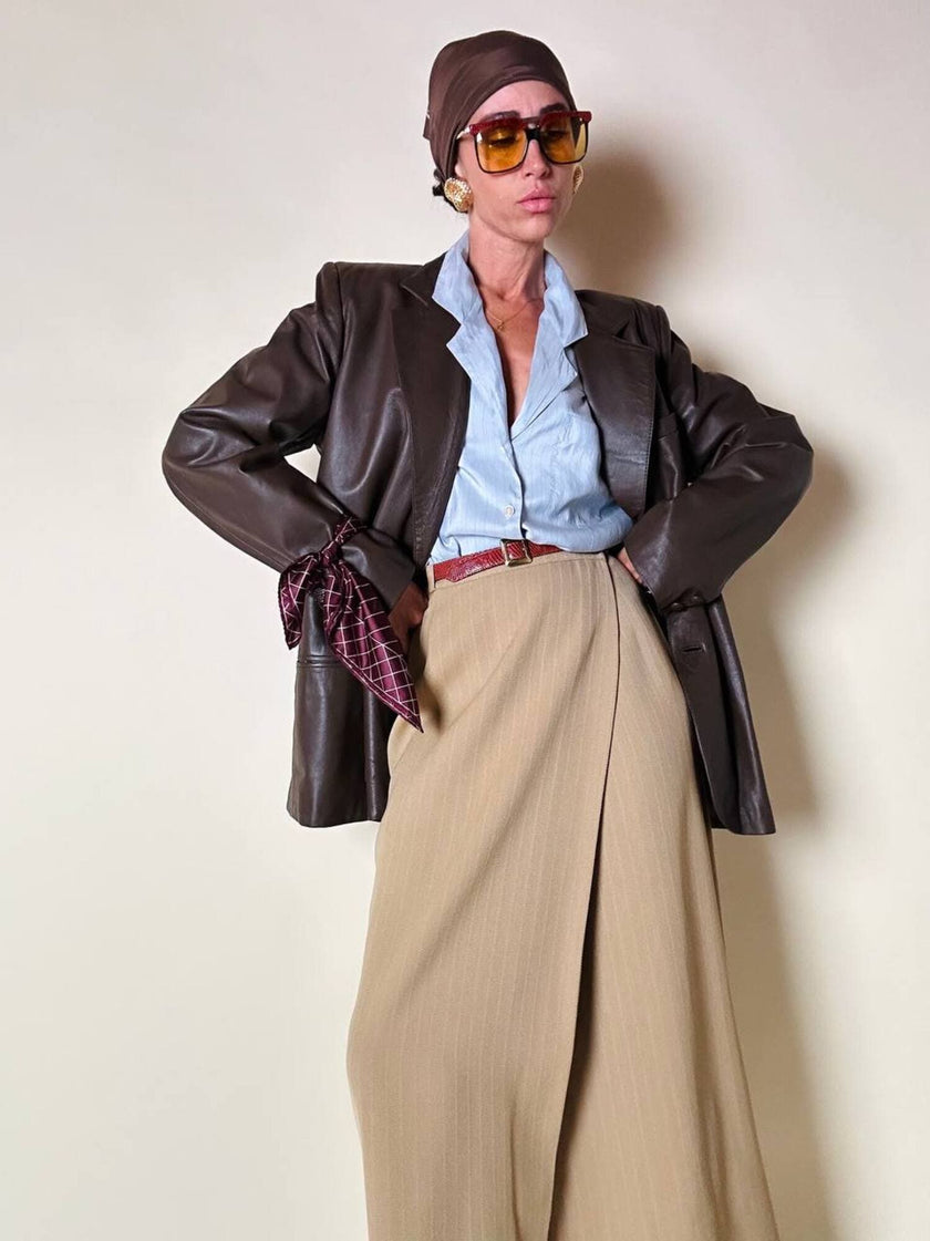 Blazer oversize in pelle color cioccolato