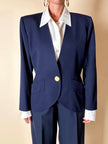 Blazer vintage Yves Saint Laurent en laine rasée bleu nuit avec boutons dorés logotés