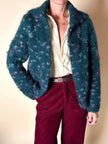 Cardigan in lana bouclé verde bottiglia con lavorazione bottonata multicolor