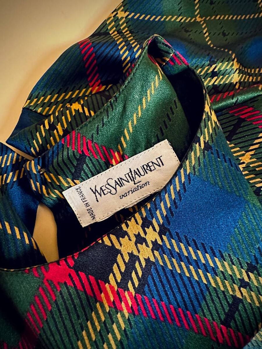 Blusa in raso di seta tartan 