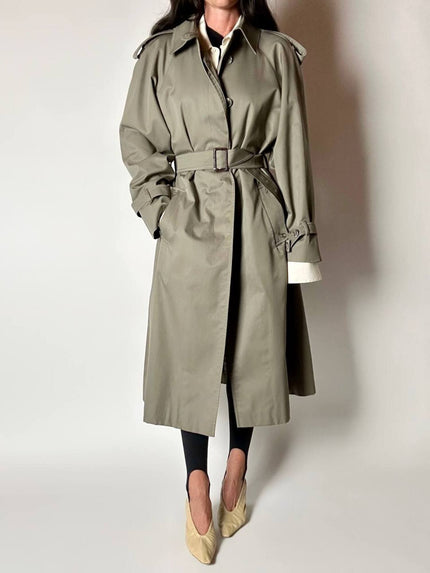 Trench vintage Aquascutum in gabardine khaki green con cintura in coordinato
