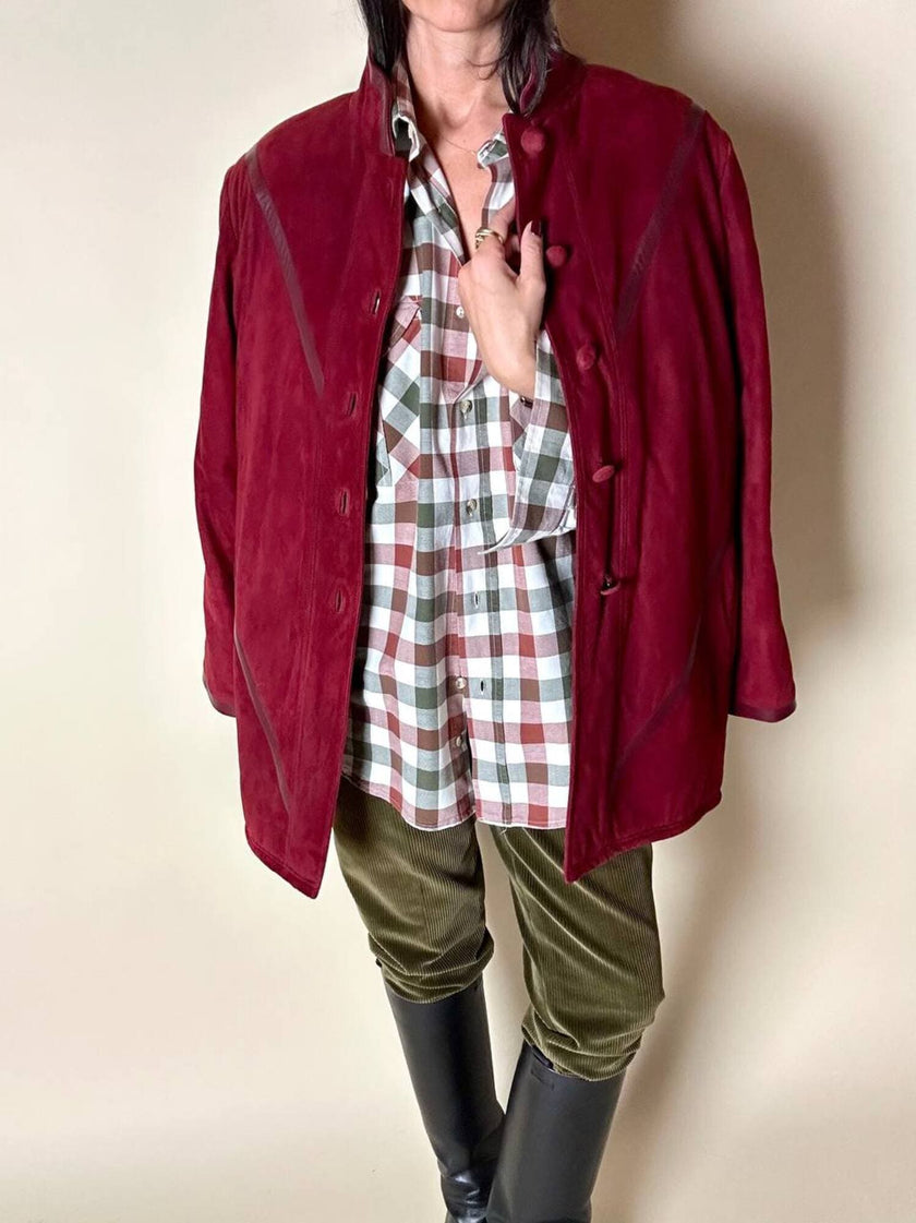 Camicia Yves Saint Laurent in cotone a quadri nei toni del bianco verde oliva e rosso mattone