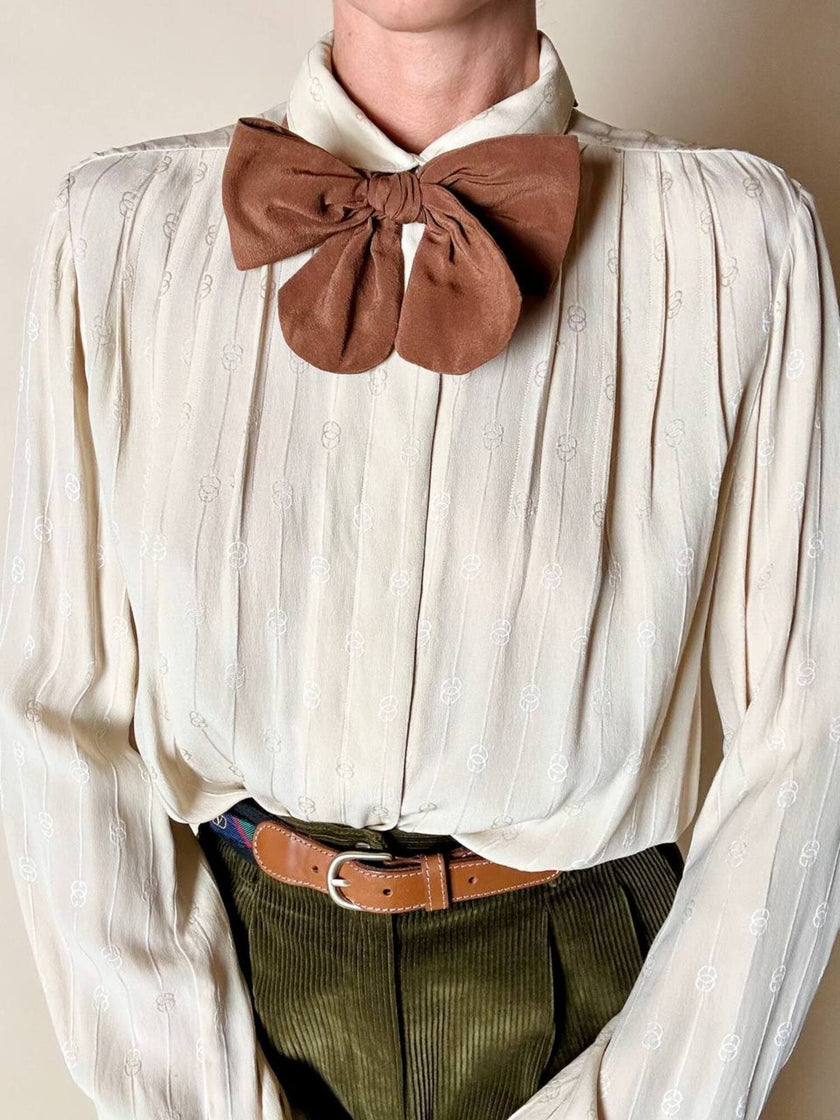 Camicia sartoriale in pura seta jacquard color crema con loghi Gucci