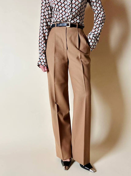 Pantalone Christian Dior vintage modello classico con pince in lana cammello scuro