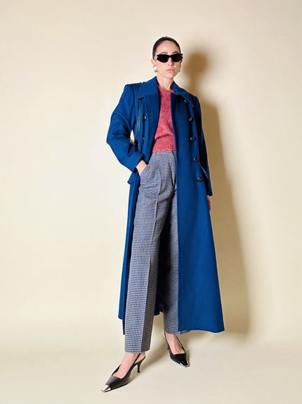 Maxi cappotto in lana color blu petrolio 