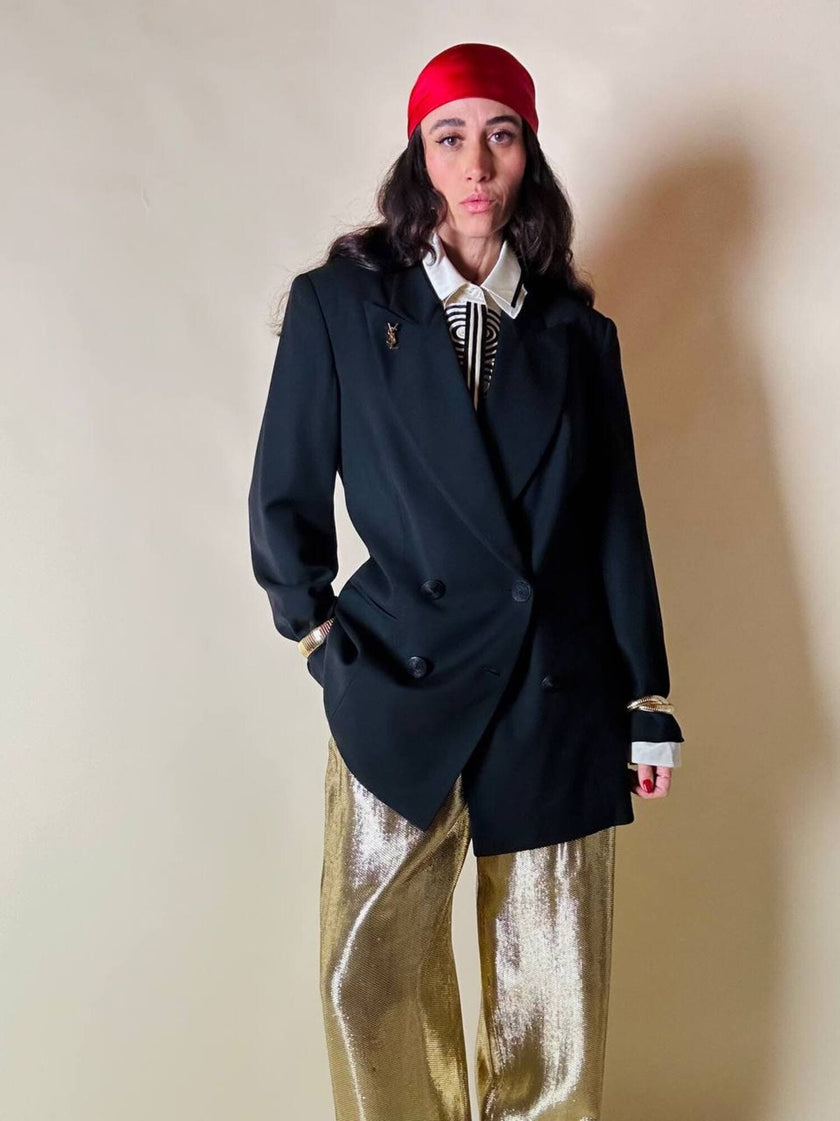 Blazer doppio petto nero con bottoni a spirale in cordino “Galanti”