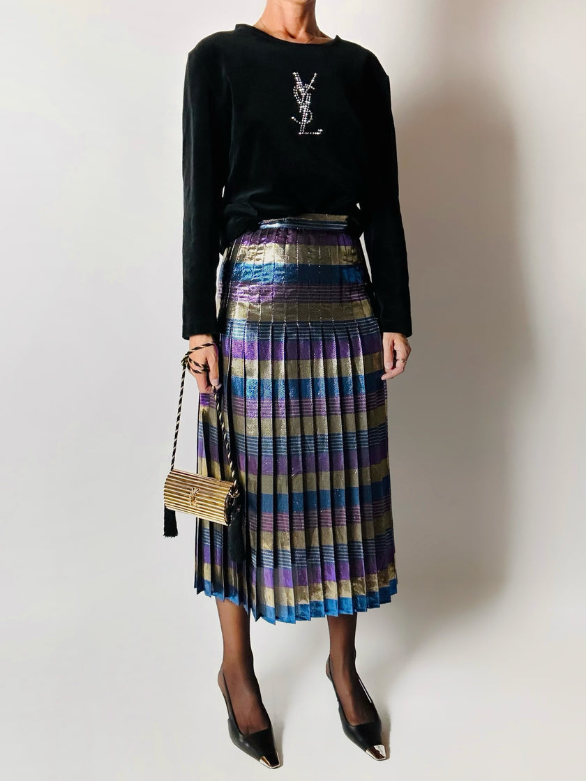 Maglia vintage Yves Saint Laurent Variation in ciniglia nera con logo YSL in strass
