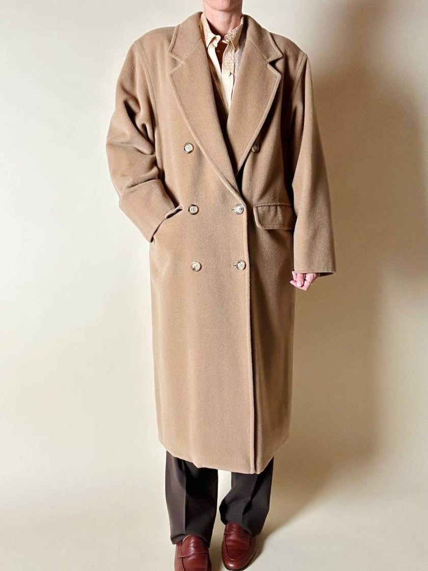 Cappotto doppiopetto Max Mara vintage in lana cammello chiaro