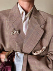 Blazer oversize in fresco di lana principe di Galles beige e marrone Vincam