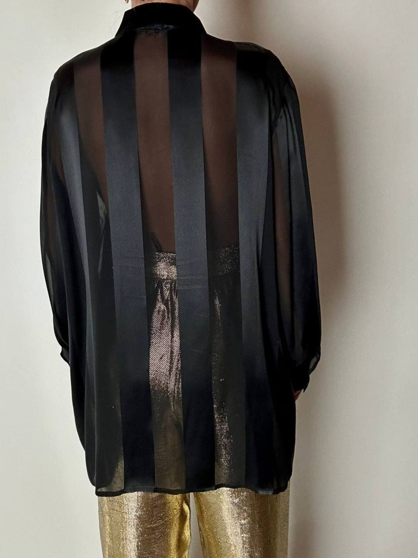 Camicia vintage Marina Rinaldi in chiffon di seta dèvorè a righe verticali