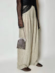 Pantalone a palazzo vintage Emporio Armani in seta goffrata champagne operata con filo metallico