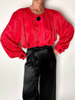 Camicia vintage Yves Saint Laurent in raso jaquard rosso con bottoni neri