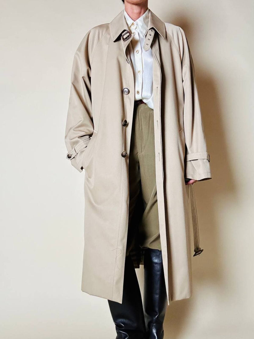Trench color sabbia con fodera tartan “Idrostop”