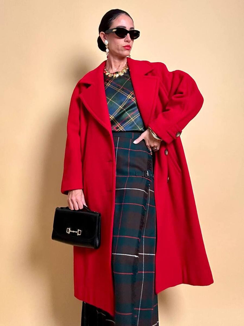 Cappotto in drap di lana rosso vivo