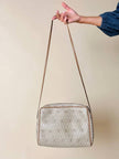 Borsa Christian Dior in tessuto jacquard logato beige con dettagli in pelle cuoio