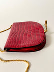 Borsa vintage in vernice rossa stampa coccodrillo con tracolla a catena dorata