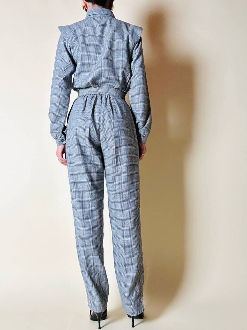 Jumpsuit vintage Sarabang de lana príncipe de Gales con cinturón a juego