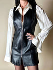 Abito scamiciato vintage in pelle nera con zip frontale