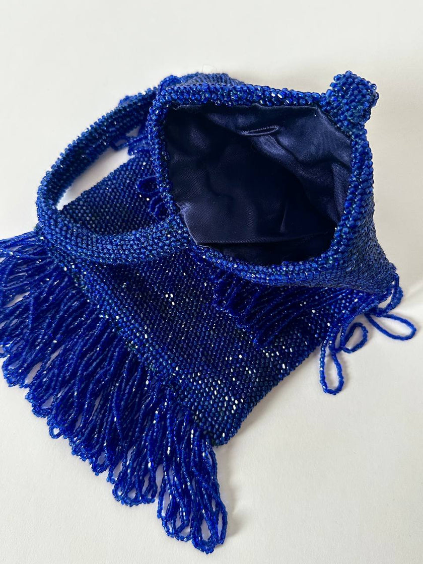 Borsetta gioiello vintage in perline di vetro bluette