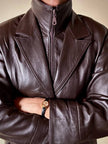 Dunkelbraune Vintage-Lederjacke mit integrierter Weste