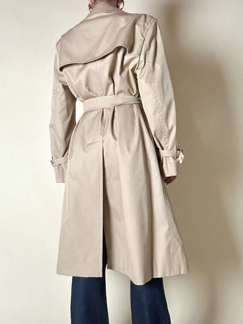 Trench in gabardine color cammello con fodera check “Mandria”