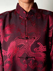 Giacca vintage in tessuto jacquard bordeaux con draghi cinesi e alamari