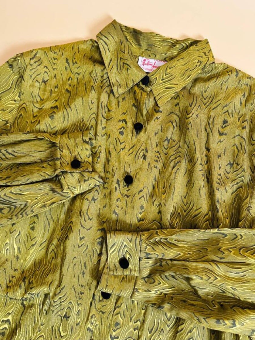 Camicia in tessuto Jaquard moiré verde acido “Marlène Laurent”