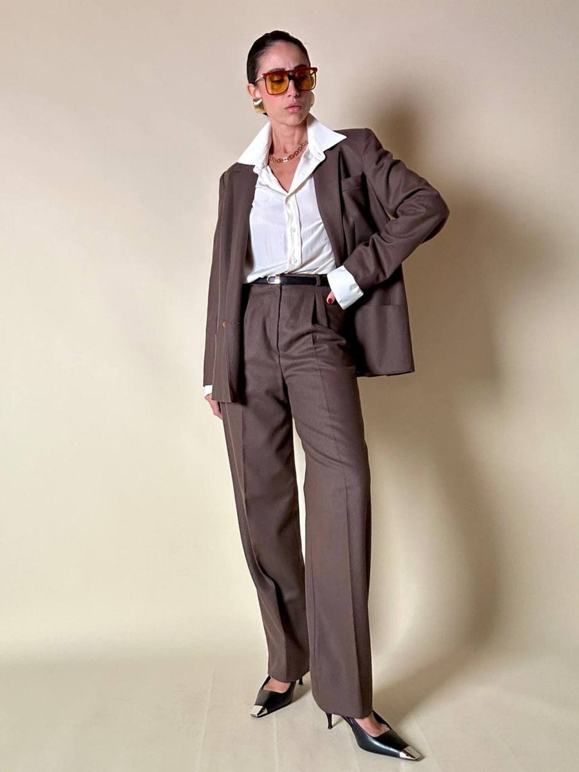 Tailleur giacca/pantalone in lana marrone chiaro “Prestige”