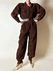 Combinaison vintage Complice en velours côtelé marron avec détails en cuir