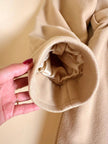 Cappotto lungo a vestaglia con cappuccio in drap di lana beige “Yves Saint Laurent”