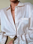 Camicia in seta rosa pallido a micro righe grigie e bordeaux “Calbros”