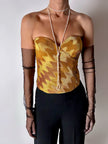 Bustier vintage La Perla in raso micro plissé ocra con scollo a cuore