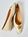 Ballerine vintage Celine Paris in pelle avorio con medaglioni dorati logati