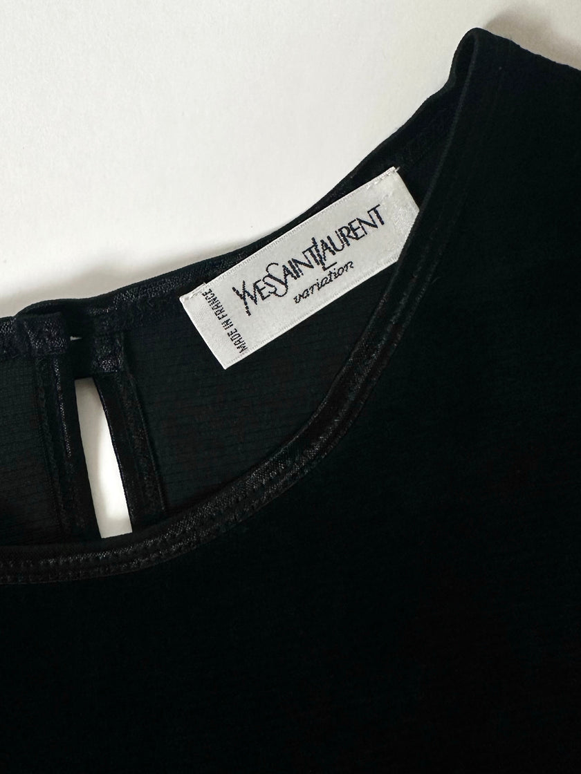 Maglia vintage Yves Saint Laurent Variation in ciniglia nera con logo YSL in strass