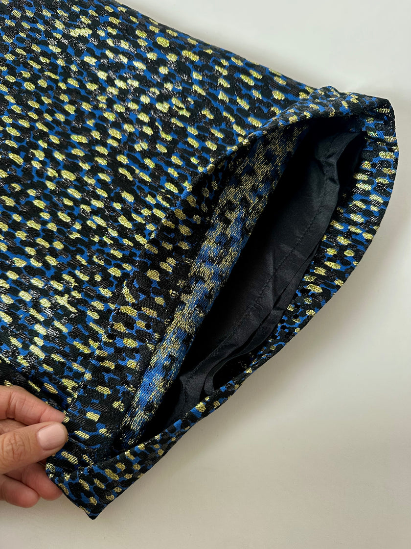 Pantalone a trombetta Merchant Archive in jacquard lamé bluette nero e oro