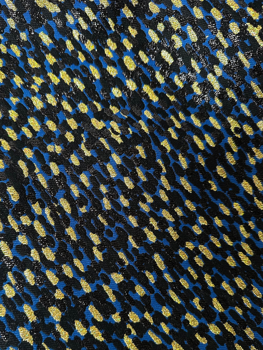 Pantalone a trombetta Merchant Archive in jacquard lamé bluette nero e oro