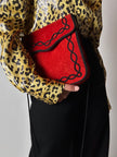 Borsa vintage Yves Saint Laurent in camoscio rosso con passamaneria nera