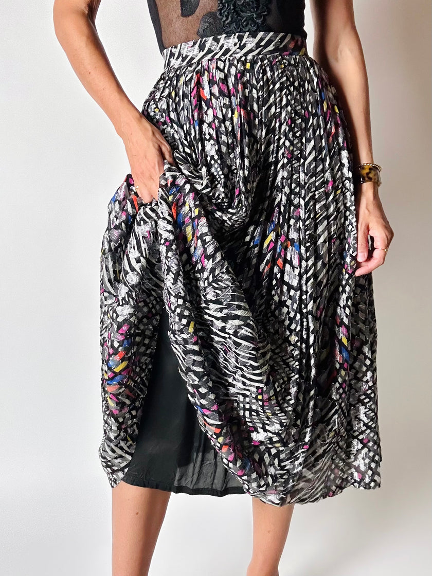 Gonna vintage in seta jacquard operata con lamé  argento – Tessuto Gianni Versace