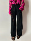 Pantaloni vintage Yves Saint Laurent Variation in lana nera a gamba ampia con tasche applicate