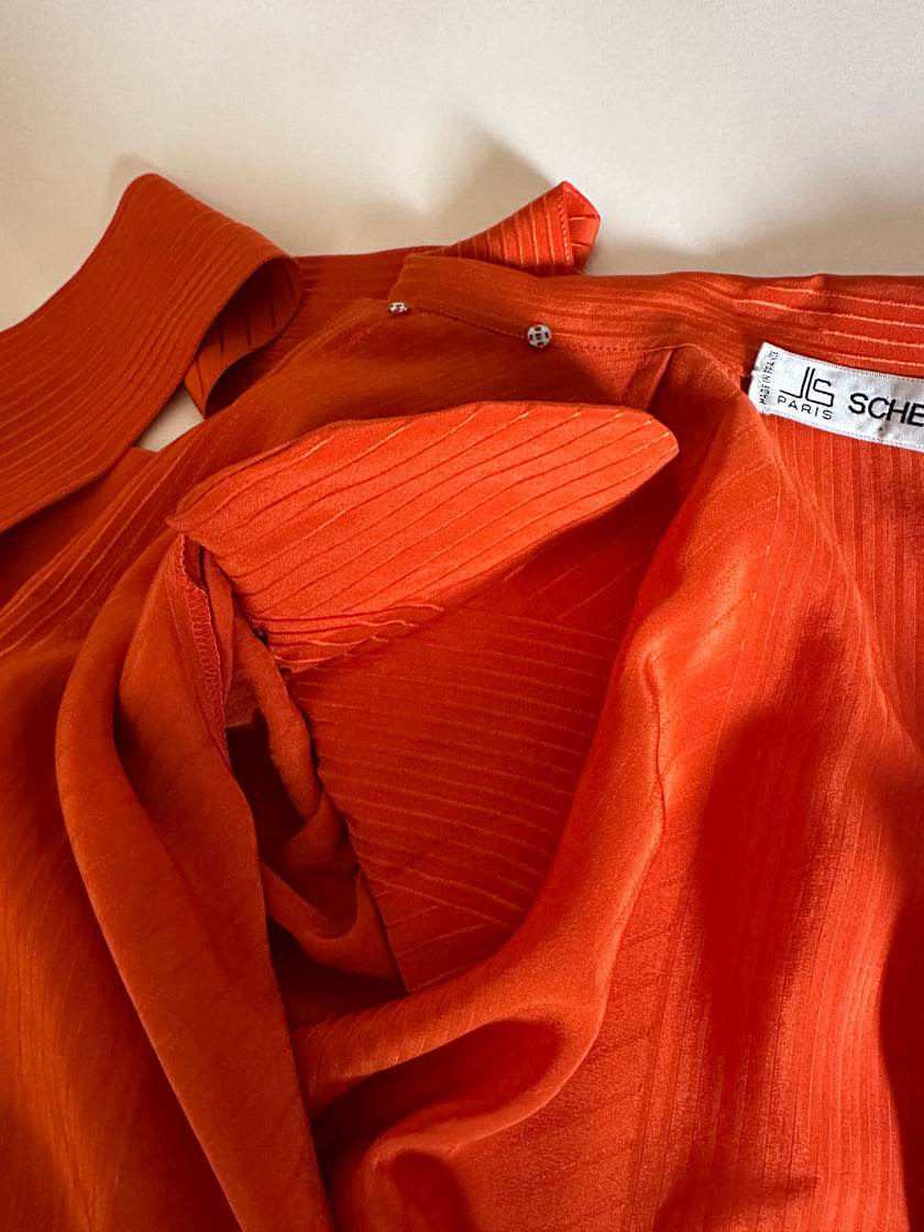 Camicia vintage Scherrer Boutique con nastro al collo in seta jacquard zucca