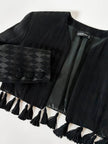 Spencer vintage Louis Féraud in tessuto jacquard nero operato a losanghe e nappine