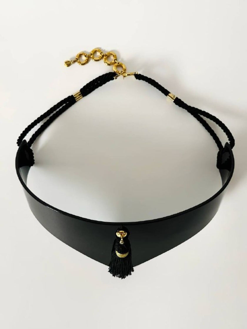 Vintage-Gürtel aus schwarzem Lucite mit Couture-Quaste und gedrehten Kordeln