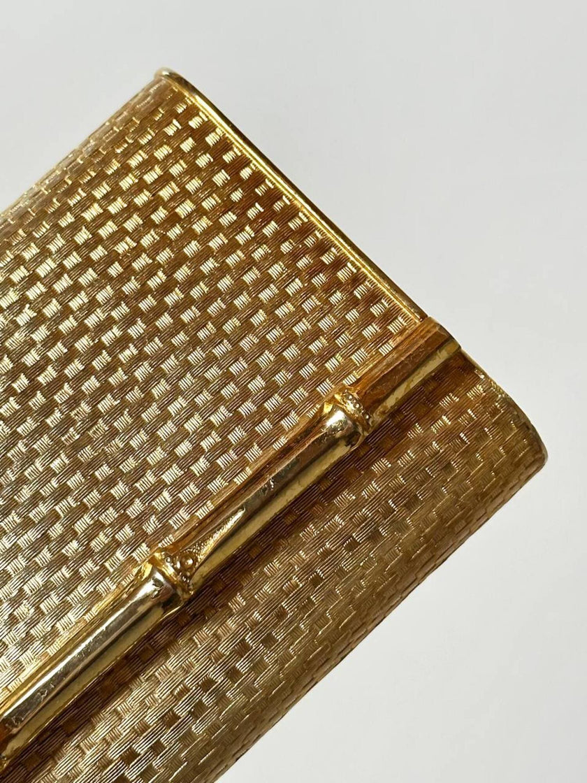 Clutch-Minaudière vintage in metallo oro satinato con dettaglio bambù
