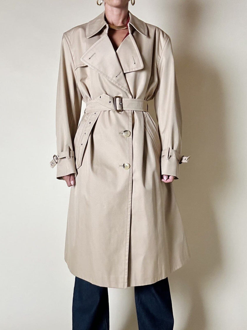 Trench in gabardine color cammello con fodera check “Mandria”