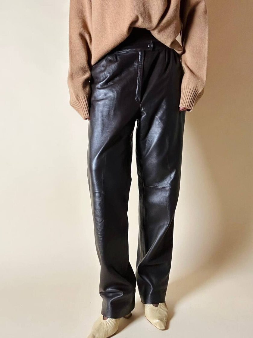 Pantalone vintage in pelle testa di moro